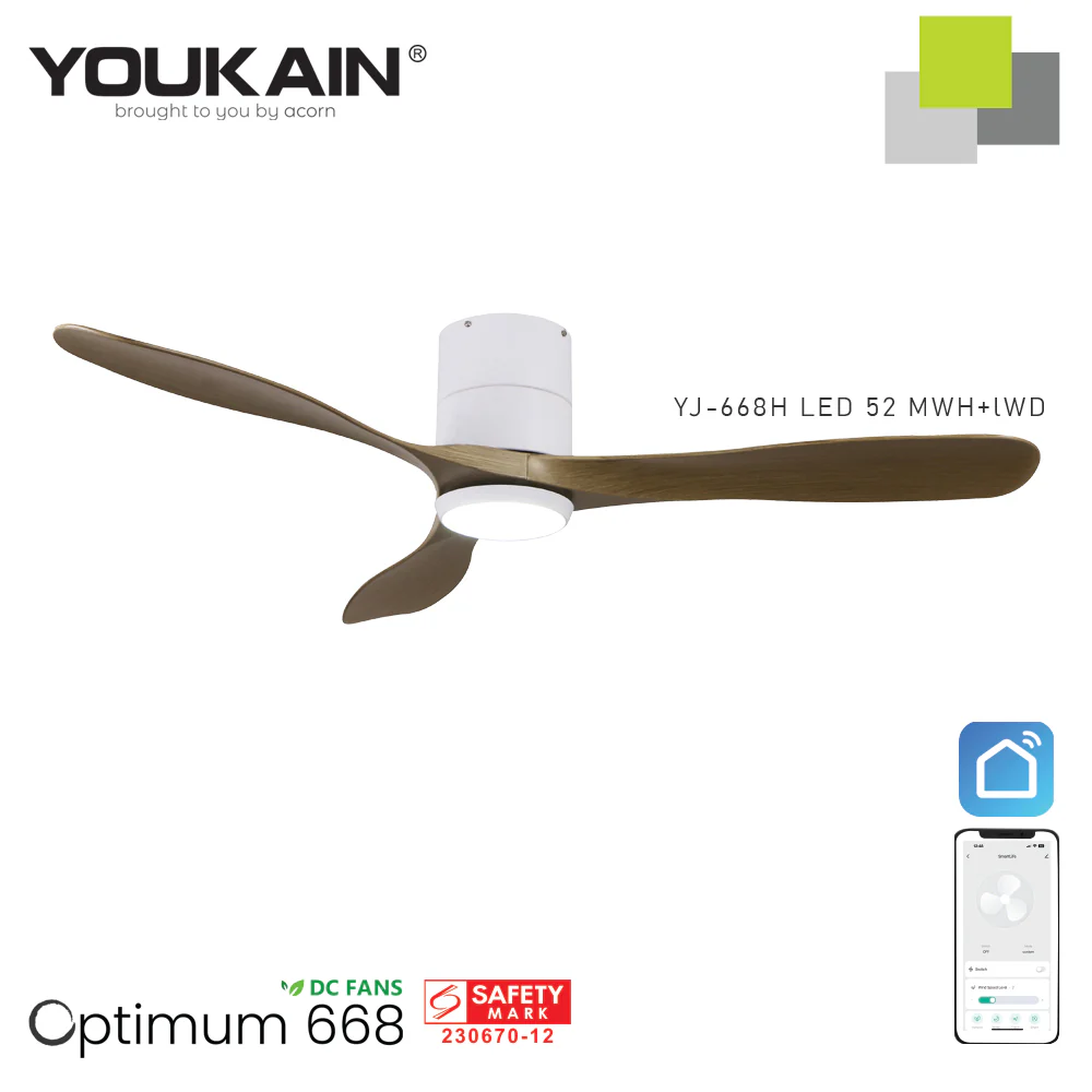 YOUKAIN –Smart Ceiling Fan (Wifi)(White Hugger) - Image 4