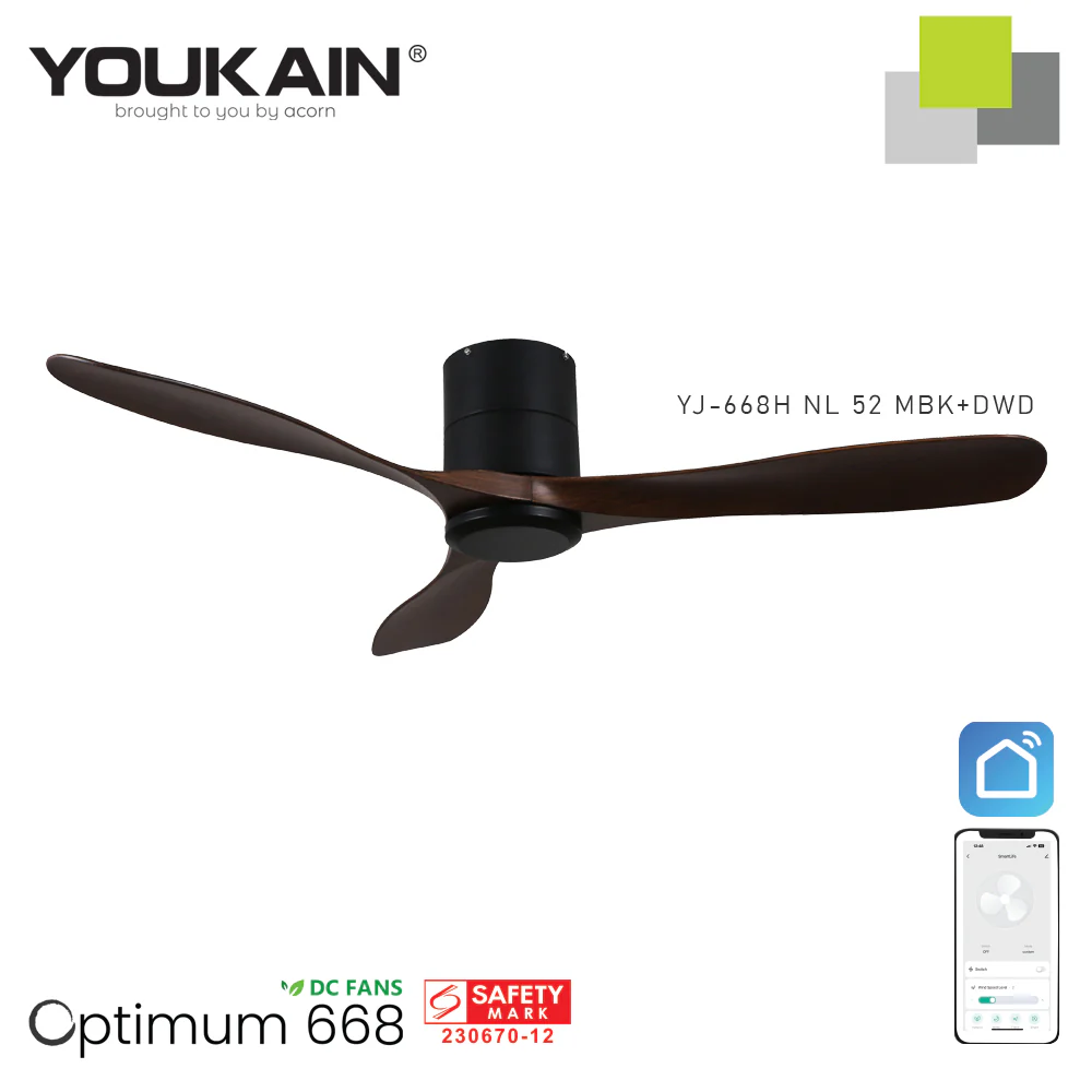 YOUKAIN –Smart Ceiling Fan (Wifi)(Black Hugger) - Image 6