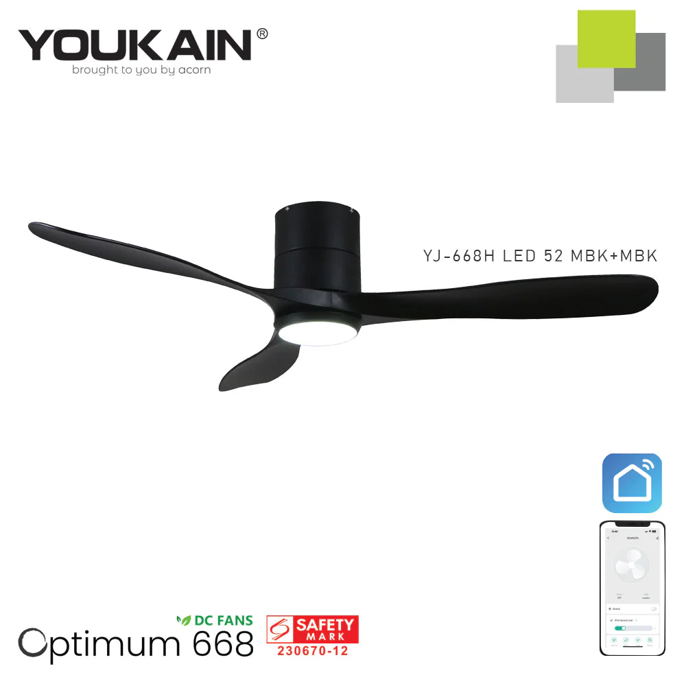YOUKAIN –Smart Ceiling Fan (Wifi)(Black Hugger) - Image 8